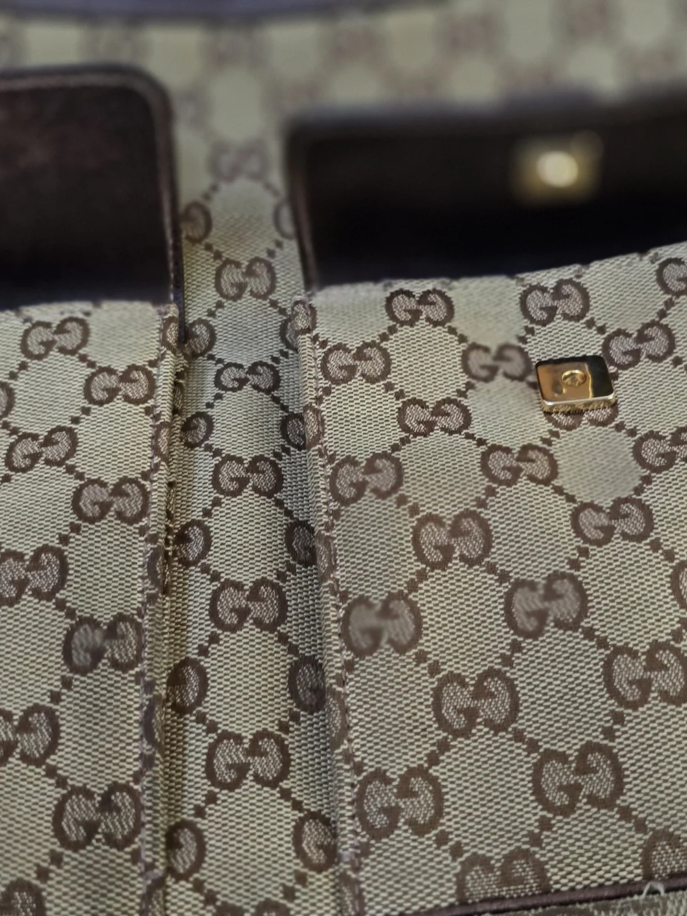 Gucci GG Monogram Canvas Double Pocket Hobo Bag Brown Leather Italy